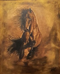 Faiza Bilgrami, Tarcoal Horses, 28 x 35 inches, Tar Coal on Canvas, Horse Painting, AC-FZBLG-024